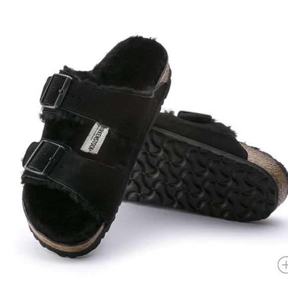 Birkenstock authentic Arizona shearling fur lined black sandals - Picture 3 of 8